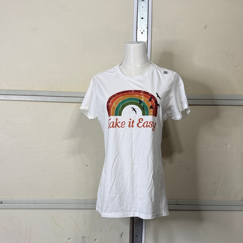 Port and Company White Rainbow Graphic Tee